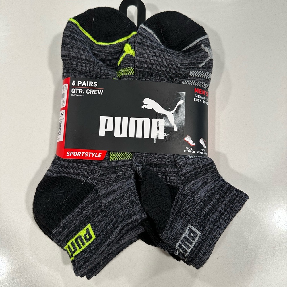 Puma Men's Black and Gray Crew Socks
